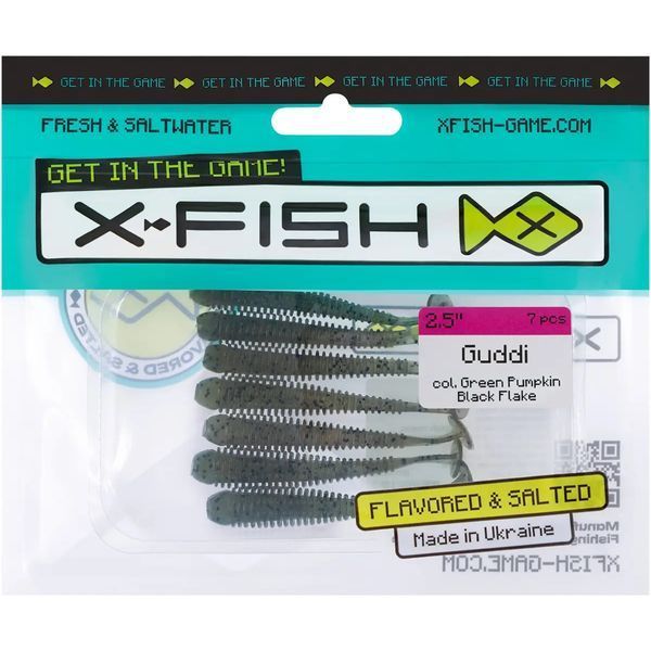 Силікон X-Fish Guddi 2.5" Green Pumpkin Black Flake (7шт/уп) ARL-0066944 фото